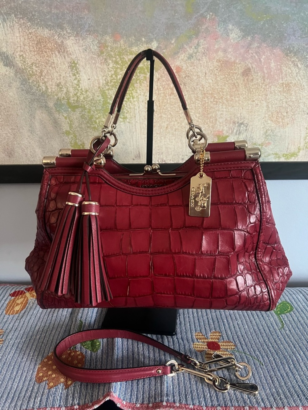 Coach Madison Carrie Red Croc-Embossed Leather Satchel
